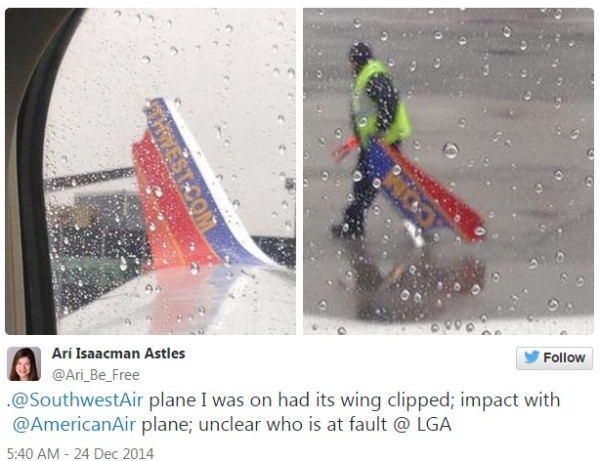 纽约机场两架737发生剐蹭 一架翼梢小翼受损