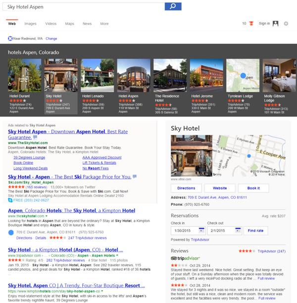 《微软Bing支持直接从搜索结果中预订餐馆酒店》