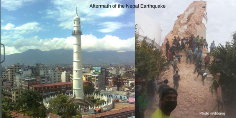 《尼泊尔地震已致876人遇难 9层高塔下或上百人被埋》