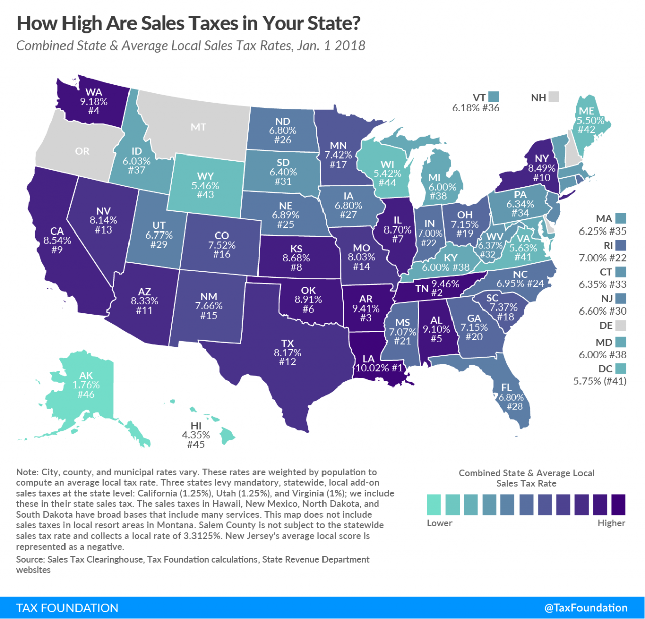 《2018年美国哪个州销售税最低？》