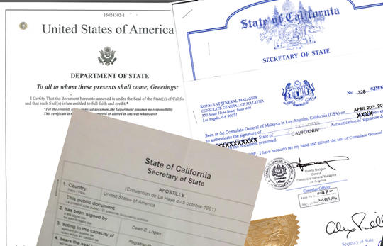 《洛杉矶公证处，中文公证，领事认证，三级认证 - 保证满意，价格最低》